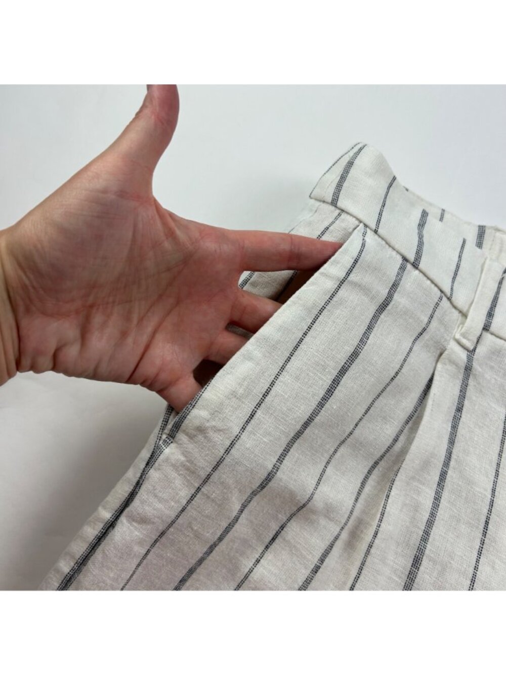 Old Navy Cream Navy Striped Linen Taylor Wide Leg Summer Trouser M - Picture 3 of 7
